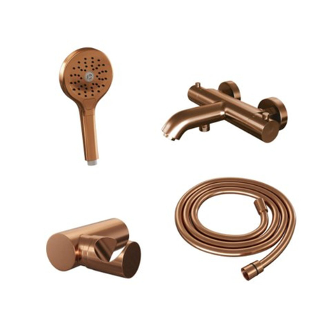 Brauer Copper Edition Badkraan opbouw - douchegarnituur - 2 gladde knoppen - handdouche rond 3 standen - PVD - geborsteld koper SW568385