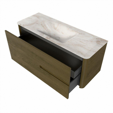 Mondiaz CIRO-DLUX Badkamermeubelset - 120x45x50cm - Solid surface wastafel Frappe - 1 wasbak Midden - zonder kraangaten - 2 lades - Dusk SW1532814