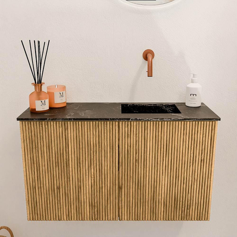 Mondiaz JOYA-DLUX Meuble de salle de bains 70cm - couleur Chêne - Vasque FAYE position Droite Sans trou de robinet couleur Lava SW1422078