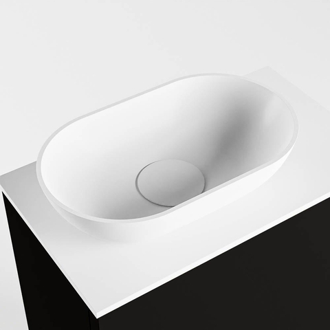 Mondiaz Fowy Meuble de toilette - 40x50x23cm - urban mat - 1 trou de robinet - lavabo à gauche - 1 porte - solid surface - plan MDF - lavabo : Blanc / Noir SW760831