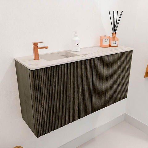 Mondiaz JOYA-DLUX 80cm meuble de salle de bains - couleur Shadow - Vasque FAYE position Gauche 1 trou de robinet couleur Nata. SW1424953