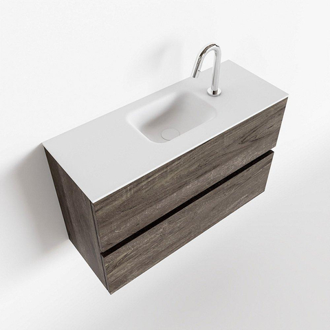 MONDIAZ ADA Toiletmeubel 80x30x50cm met 1 kraangaten 2 lades dark brown mat Wastafel Lex midden Solid Surface Wit SW472789