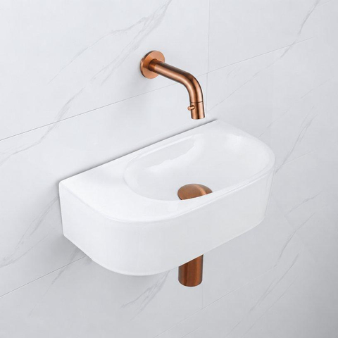 QeramiQ Fuente fonteinset – halfrond – 40x21.5x12 cm – keramiek wit glans – geborsteld koperen kraan SW1233122