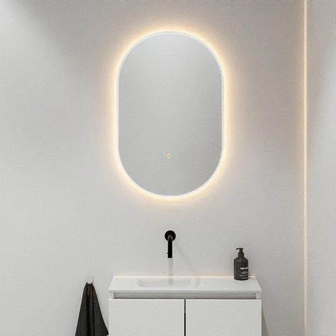 Mondiaz GLOW miroir – ovale – 45 x 90 cm – LED indirecte tout autour – capteur de mouvement – Talc (blanc) SW1105197