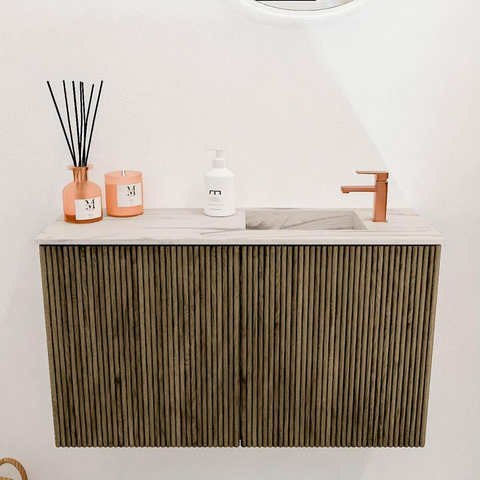 Mondiaz JOYA-DLUX 70cm toiletmeubel - kleur Dusk - Wastafel FAYE positie Rechts 1 kraangat kleur Nata. SW1425890