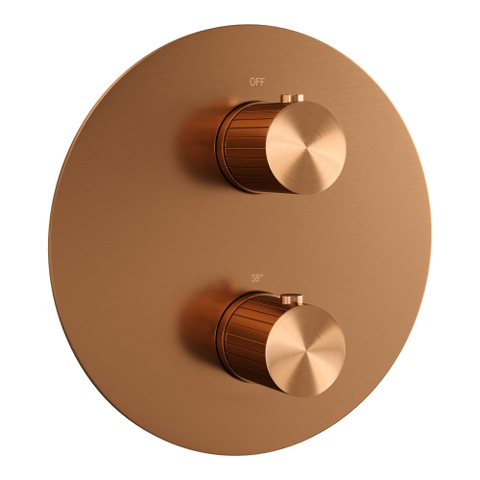 BRAUER Stripe Thermostatische Inbouw Regendouche - 3-weg - rond - 25cm douchekop - gebogen muurarm - 3-standen handdouche - doucheslang - geïntegreerde glijstang - koper geborsteld PVD SW1435216