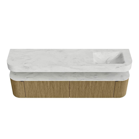 MONDIAZ THOR-DLUX 200cm meuble de salle de bains arrondi gauche + droite couleur Dusk avec 2 tiroirs et 2 portes. Vasque suspendue CLOUD Droite 1 trou de robinet couleur Opalo. SW1466857