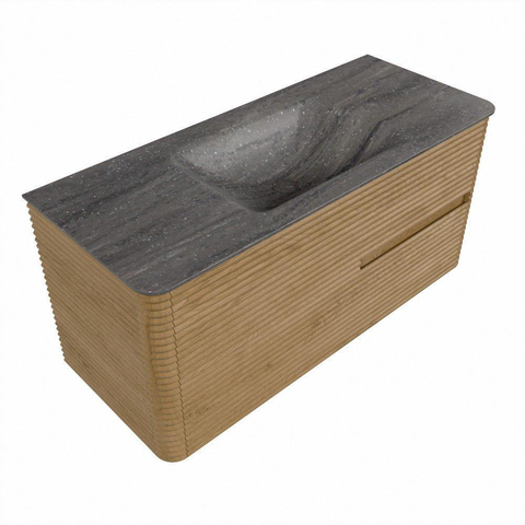 Mondiaz CIRO-DLUX Meuble de salle de bains - 110x45x50cm - Vasque solid surface Oza - 1 lavabo au centre - 1 trou de robinet - 2 tiroirs - Chêne SW1531116