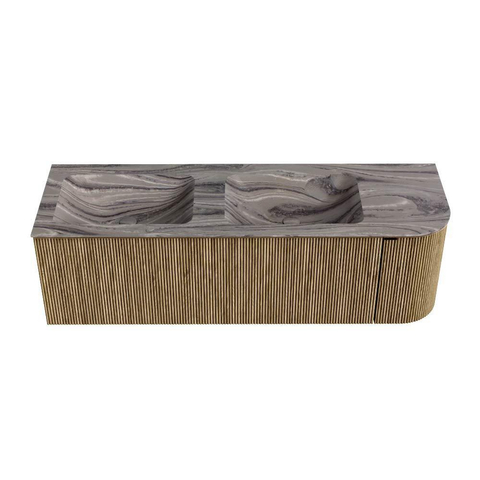 MONDIAZ KURVE-DLUX meuble de salle de bains 145cm arrondi à droite couleur Dusk avec 1 tiroir et 1 porte. Lavabo LEAF Double / gauche sans trou de robinet Sombra. SW1433881
