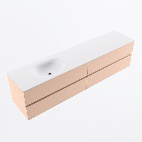 MONDIAZ VICA Ensemble meuble de salle de bains - 200cm - meuble bas rosee - 4 tiroirs - lavabo moon gauche - 1 trou de robinet - version haute 60cm - talc SW1080399