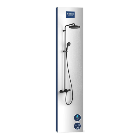 Grohe Vitalio Start Douchesysteem - badkraan thermostatisch - met aquadimmer - hoofddouche diameter 25cm - handdouche diameter 11cm - matte black (mat zwart) SW1126399