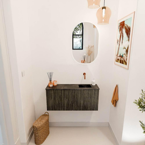 Mondiaz JOYA-DLUX Meuble de salle de bains 90cm - couleur Shadow - Vasque FAYE position Droite Sans trou de robinet couleur Lava SW1422844
