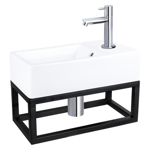 Differnz Force fonteinset – 40x22x11.5 cm – keramiek wit – rechte chromen kraan – met zwart frame SW373264