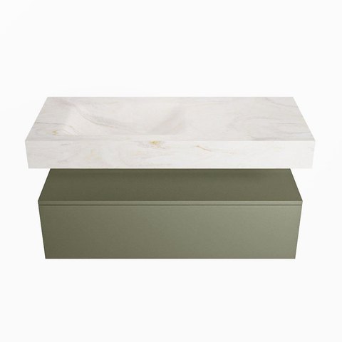 Mondiaz ALAN-DLUX Ensemble de meuble - 110cm - meuble Army mat - 1 tiroir - Lavabo Cloud Ostra suspendu - vasque Gauche - 0 trous de robinet SW807614