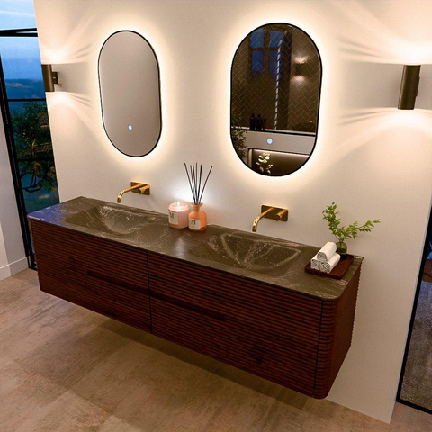 Mondiaz CIRO-DLUX Badkamermeubelset - 190x45x50cm - Solid surface wastafel Lava - 2 wasbak Dubbel - zonder kraangaten - 4 lades - Ruby SW1531623