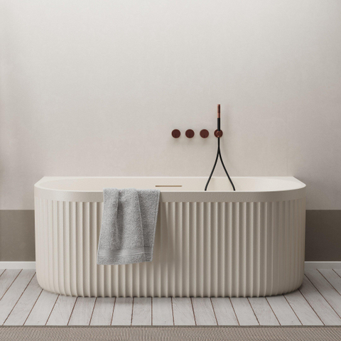 Ideavit Archtec Baignoire semi-îlot 170x80x63cm - Rock Texture - avec trop-plein - bonde clic clac - pieds réglables - crème SW1220457