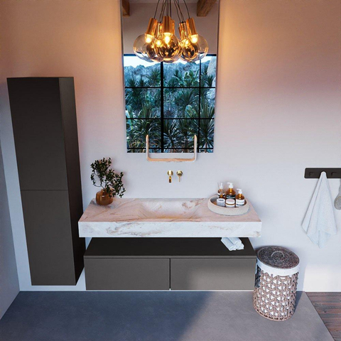 Mondiaz ALAN-DLUX Ensemble de meuble - 130cm - meuble Dark grey mat - 2 tiroirs - Lavabo Cloud Frappe suspendu - vasque Centre - 0 trous de robinet SW805270