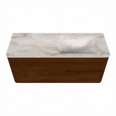 Mondiaz CIRO-DLUX Badkamermeubelset - 120x45x50cm - Solid surface wastafel Frappe - 1 wasbak Rechts - 1 kraangat - 2 lades - Ruby SW1531300