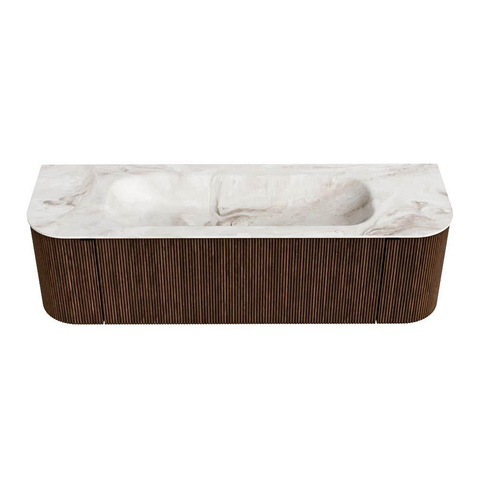 MONDIAZ KURVE-DLUX meuble de salle de bains 150 cm avec module 25 Len R couleur Walnut avec 1 tiroir et 2 portes. Lavabo BIG MEDIUM central sans trou de robinet couleur Frappe. SW1137492