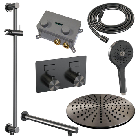 BRAUER Gunmetal Edition opbouw regendoucheset – Ø30 cm hoofddouche – 39.4 cm rechte wandarm – ronde handdouche – met omstel SW925731