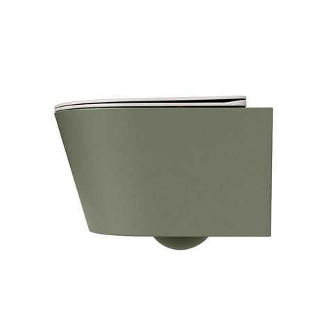 Mondiaz LAVIE hangtoilet – spoelrandloos – 36 x 53 cm – met softclose zitting – Army (groen), zitting Linen (offwhite) SW1208646