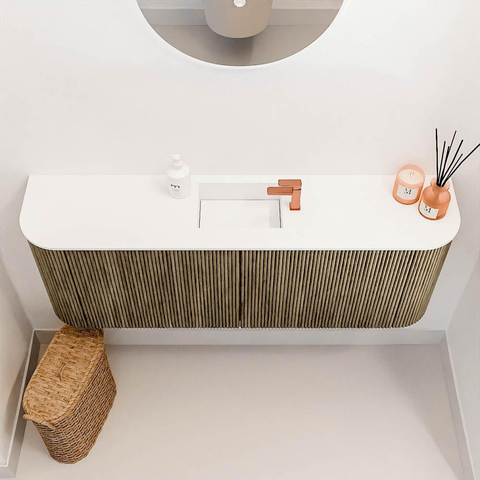 Mondiaz JOYA 113.2cm meuble de salle de bains WC - arrondis gauche et droite couleur Dusk - Vasque FAYE position Milieu 1 trou de robinet couleur Talc. SW1421622