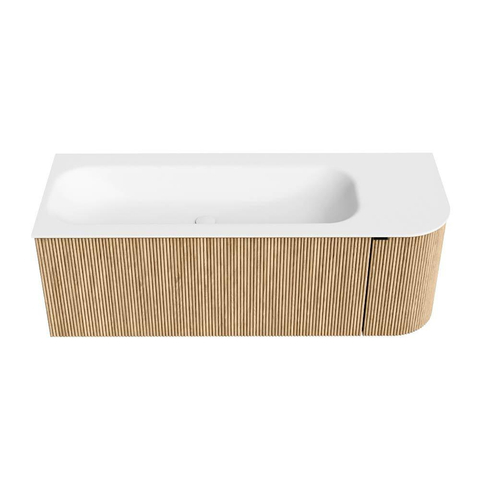 MONDIAZ KURVE meuble de salle de bains 125 cm avec module 25 R couleur Oak avec 1 tiroir et 1 porte. Lavabo BIG MEDIUM gauche 1 trou de robinet Talc. SW1138197