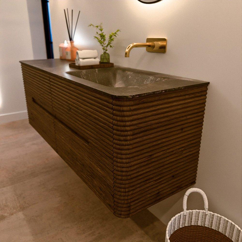 Mondiaz CIRO-DLUX Badkamermeubelset - 140x45x50cm - Solid surface wastafel Lava - 1 wasbak Rechts - zonder kraangaten - 4 lades - Dusk SW1533047