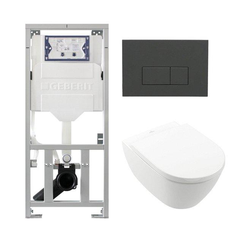 Villeroy & Boch Subway 2.0 DirectFlush Toiletset geberit reservoir bedieningsplaat rechthoekige knoppen antracit mat - softclose - White Alpine (wit) SW1164241