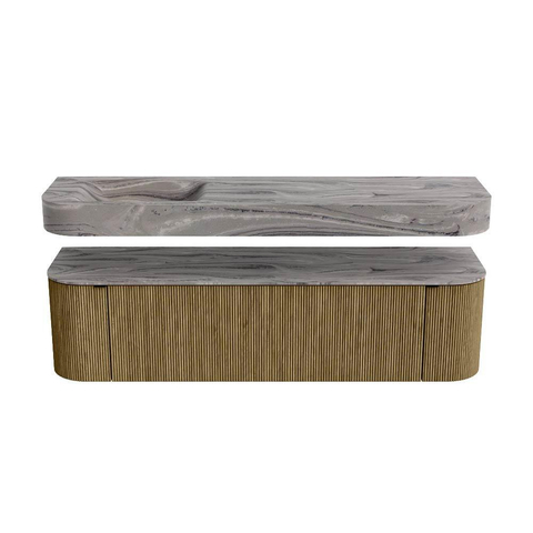 MONDIAZ THOR-DLUX Meuble de salle de bains 170cm arrondi gauche + droite couleur Dusk avec 1 tiroir et 2 portes. Vasque suspendue CLOUD Gauche sans trou de robinet couleur Sombra. SW1466025