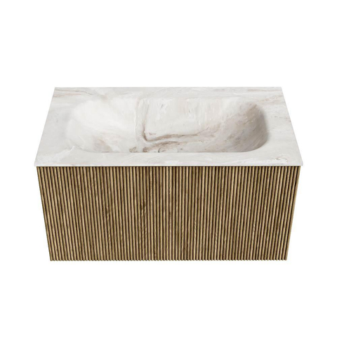 Mondiaz KURVE-DLUX Badkamermeubelset - 80x46x40cm - 1 lade - wastafel solid surface - midden - zonder kraangat - Dusk SW1414877