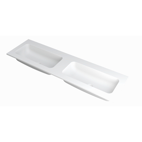 INK Faktor wastafel - 160x45x1.5cm - 2 wasbakken - 0 kraangaten - polystone wit mat SW207300