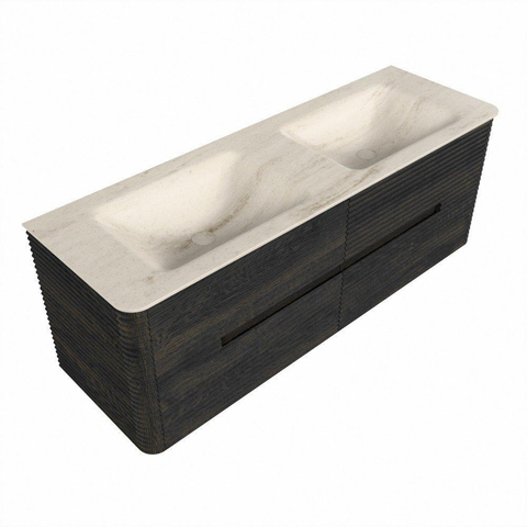 Mondiaz CIRO-DLUX Badkamermeubelset - 140x45x50cm - Solid surface wastafel Meli - 2 wasbak Dubbel - zonder kraangaten - 4 lades - Shadow SW1533807