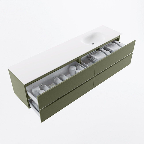 Mondiaz VICA Ensemble de meuble de salle de bains - 200cm - army - 4 tiroirs - Lavabo MOON - droite - 1 trou de robinet - couleur talc - Version XL 60cm de hauteur SW1189227
