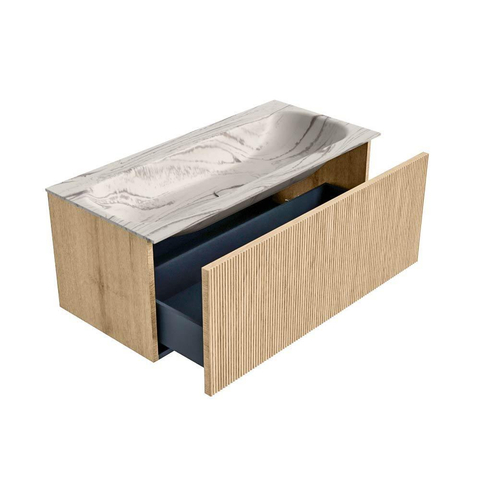 MONDIAZ KURVE-DLUX Meuble de salle de bains 100cm couleur Oak avec 1 tiroir et 0 portes. Lavabo BIG MEDIUM Central 1 trou de robinet Nata. SW1432109