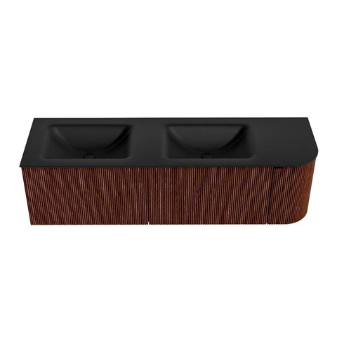 Mondiaz KURVE Ensemble de meuble de salle de bains - 155x46x40cm - 2 tiroirs - 1 porte - vasque solid surface - double / gauche - 2 trous de robinet - Ruby SW1415371