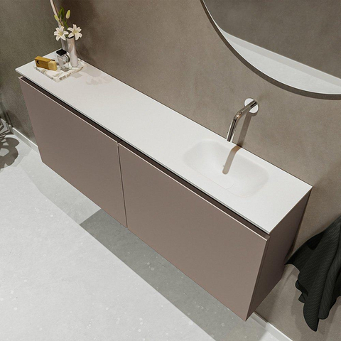 MONDIAZ TURE Toiletmeubel 120x23x50cm met 0 kraangaten 2 deuren smoke mat Wastafel Eden rechts Solid Surface Wit SW474989
