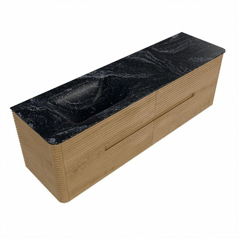 Mondiaz CIRO-DLUX Meuble de salle de bains - 160x45x50cm - Plan vasque solid surface Lava - 1 lavabo à gauche - 1 trou de robinet - 4 tiroirs - Chêne SW1530963