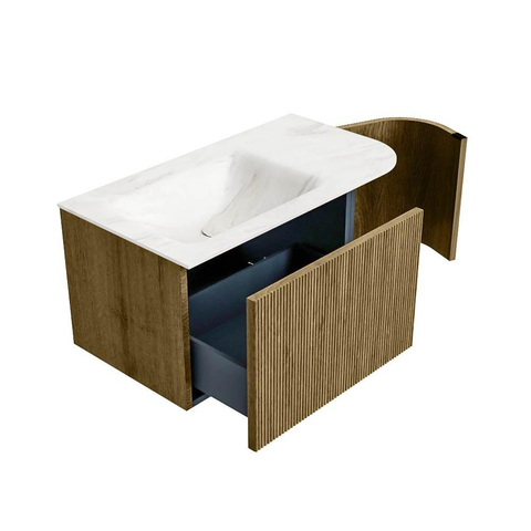 Mondiaz KURVE-DLUX Badkamermeubelset - 85x46x40cm - 1 lade - 1 deur - wastafel solid surface - links - 1 kraangat - Dusk SW1414999