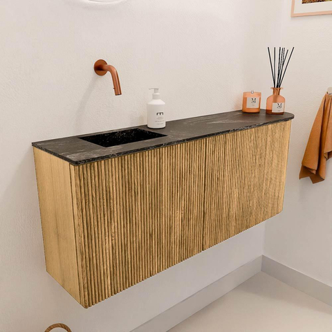 Mondiaz JOYA-DLUX 101.6cm meuble de salle de bains - arrondi droit couleur Oak - Vasque FAYE position Gauche Sans trou de robinet couleur Lava. SW1422114