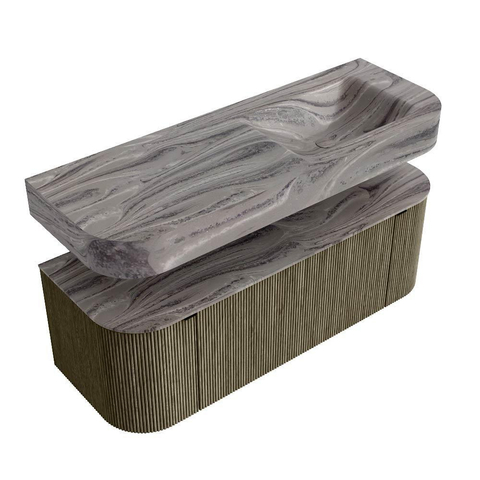 MONDIAZ THOR-DLUX 130cm meuble de salle de bains arrondi gauche + droite couleur Shadow avec 1 tiroir et 2 portes. Vasque suspendue CLOUD Droite 1 trou de robinet couleur Sombra. SW1463909