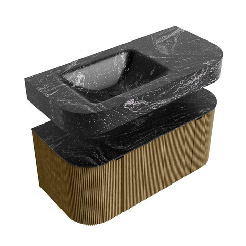 MONDIAZ THOR-DLUX 100cm meuble de salle de bains arrondi gauche + droite couleur Dusk avec 1 tiroir et 2 portes. Vasque suspendue CLOUD Gauche 1 trou de robinet couleur Lava. SW1467343