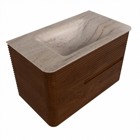 Mondiaz CIRO-DLUX Ensemble de meubles de salle de bains - 80x45x50cm - vasque solid surface Saba - 1 bac au milieu - sans trous de robinetterie - 2 tiroirs - Ruby SW1532164