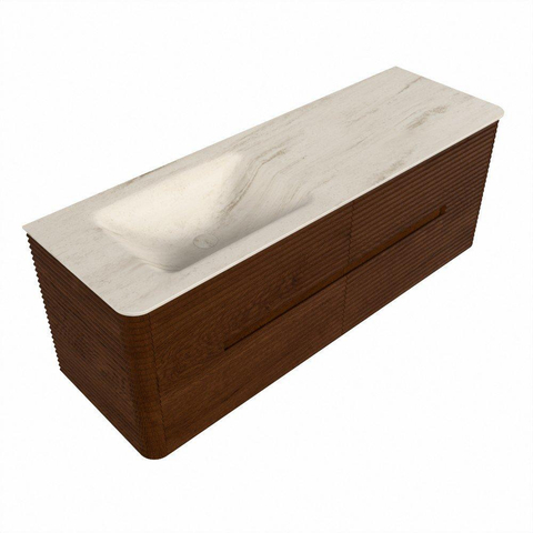 Mondiaz CIRO-DLUX Badkamermeubelset - 140x45x50cm - Solid surface wastafel Meli - 1 wasbak Links - zonder kraangaten - 4 lades - Ruby SW1531777