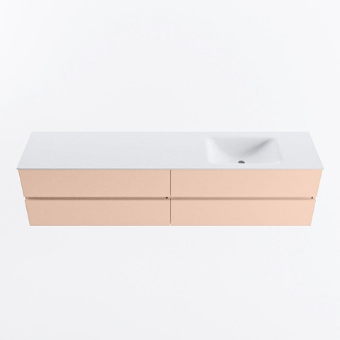 MONDIAZ VICA Ensemble meuble de salle de bains - 200cm - meuble bas rosee - 4 tiroirs - lavabo cloud droit - sans trous de robinet - version haute 60cm - talc SW1083429