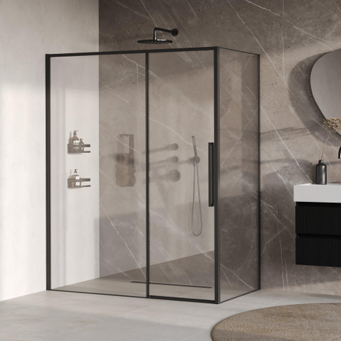 BRAUER Galactic Douchecabine - 160x90x200cm - met schuifdeur - helder glas - omkeerbaar - incl. glascoating - mat zwart SW1580890