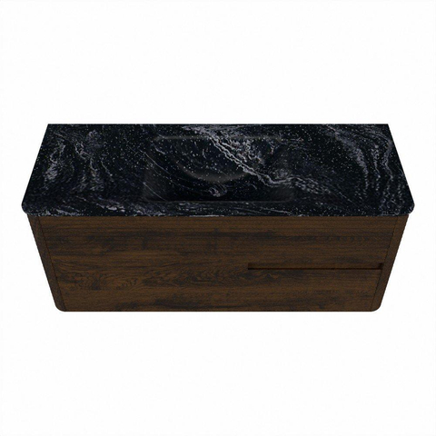 Mondiaz CIRO-DLUX Badkamermeubelset - 120x45x50cm - Solid surface wastafel Lava - 1 wasbak Midden - zonder kraangaten - 2 lades - Walnut SW1530146