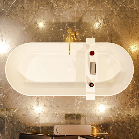MONDIAZ NOBLE baignoire îlot - 180x75cm - solid surface - lin mat / talc (beige / blanc) SW491431