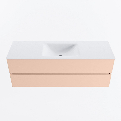 MONDIAZ VICA Ensemble meuble de salle de bains - 140cm - meuble bas rosee - 2 tiroirs - lavabo cloud central - sans trous de robinet - version haute 60cm - talc SW1083497