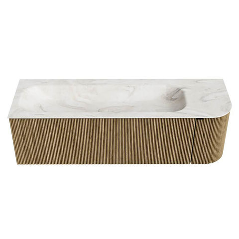 Mondiaz KURVE-DLUX Ensemble meuble de salle de bains - 145x46x40cm - 1 tiroir - 1 porte - lavabo solid surface - gauche - sans trou de robinet - Dusk SW1415160